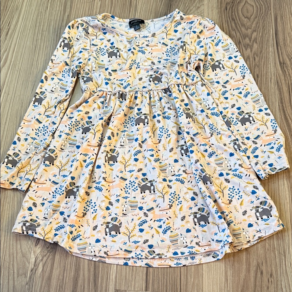 Children's Long Sleeve Pink Racoon Print Dress